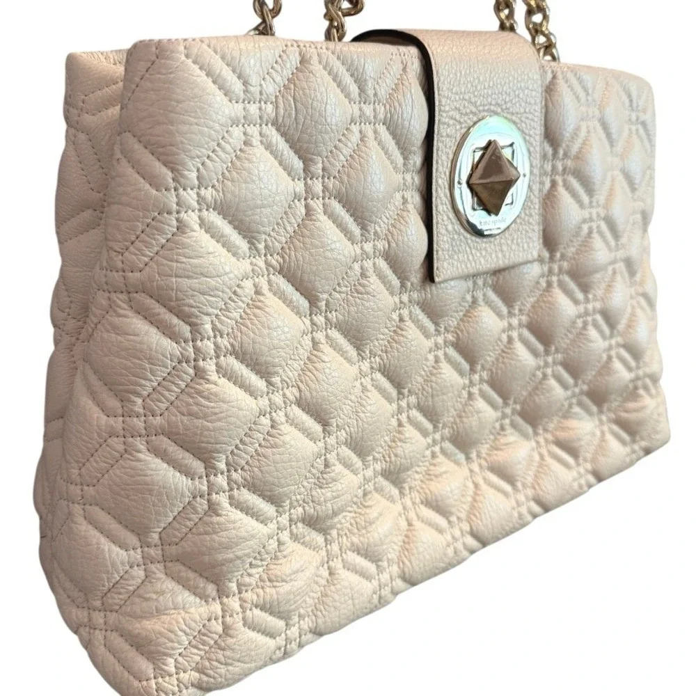 Kate Spade Off White Quilted leather Bag Astor Court Elena Shoulder Bag Large